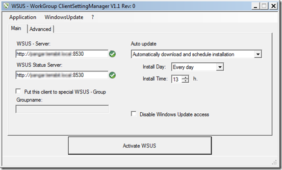 WSUS client setting manager